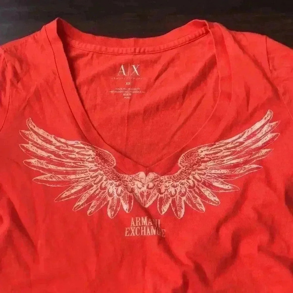 🌸3/$30🌸ARMANI Exchange | Orange cotton v neck t-shirt - Picture 2 of 5